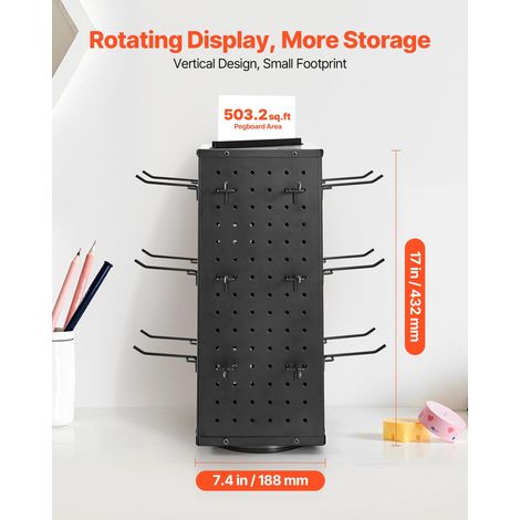 Présentoir Panneaux Perforés Rotatif, 18,8 x 18,8 x 52 cm, 4 Côtés, avec 24 Crochets, Panneau Perforé de Rangement Acier Laminé à F… (1/5)