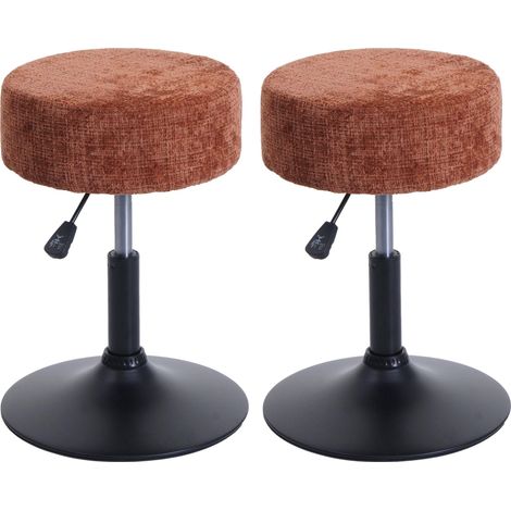 Lot de 2 tabourets HWC-C22, pouf, réglable en hauteur pivotant Ø 37cm Tissu chenille (465g/m²) MVG terracotta (1/5)