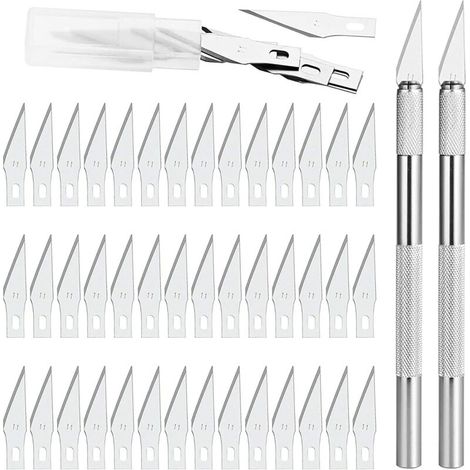 OEM – Cutter de précision 2 scalpel avec 42 lames – Acier au manganèse – Lame 37x6mm pour découpes détaillées – Pour travaux d'art et sculpture