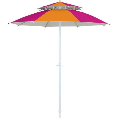 Ombrellone da Spiaggia Antivento 240 cm UV50+ Doppio Tetto Palo Alluminio Fucsia-Arancio - Dr. C