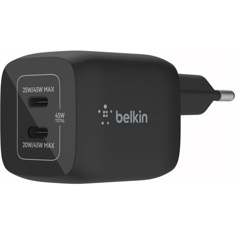 Cargador de pared doble Belkin BoostCharge Pro USB-C GaN 45W Negro (1/3)