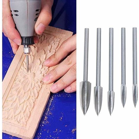 Wood carving drill bits – Set of 5 hardened steel drilling and milling tools, various diameters (2–10 mm)