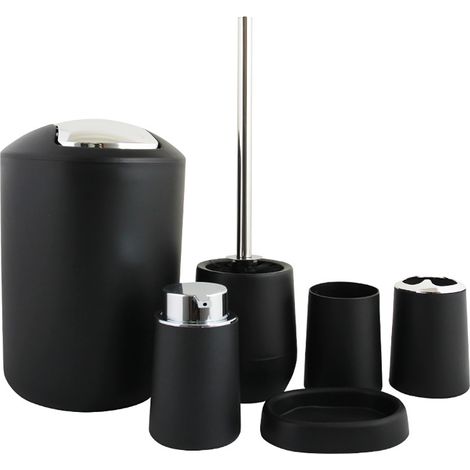 Set Accessoires Salle De Bain - Distributeur Savon Réapprovisionnable - Porte-Brosse À Dents - Porte-Coton-Tige - Plateau De Salle De Bain - 4 Pièces - Blanc Avec Détails Chromés (1/5)