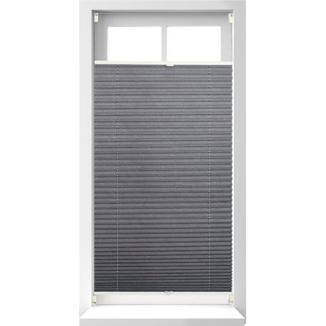 Relaxdays Pleated Blinds, No-Drilling, Adhesive Klemmfix, Folding Roller, Transparent, Shades, Grey, 90 x 210 cm