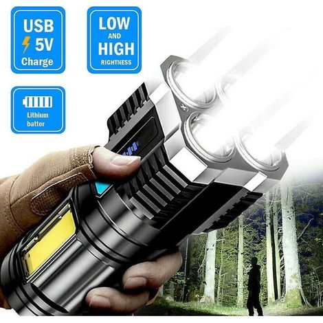 Lampe torche LED ultra puissante 10000000 lm, USB rechargeable, argent (1/3)