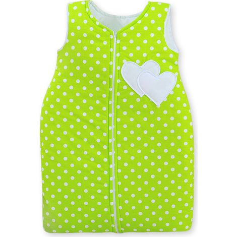 Saco de dormir de algodón para niños, talla M, de 6 a 12 meses, TOG 2.5, aislante para todo el año, con estampado de corazones y lunares sobre fondo verde. (1/4)