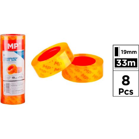 Cinta adhesiva amarilla transparente 19 mm x 33 m 8 uds