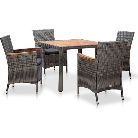 Ensemble à manger de jardin coussins 5 pcs-Salon de jardin Résine tressée Gris 298938 (1/5)