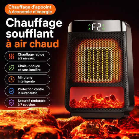 Radiateur soufflant céramique PTC 1000W effet flamme 3D noir fiche US réf 4711 25 × 16,5 × 11,5 cm 1,1 kg – Livraison gratuite
