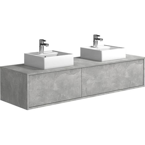 Mobile per bagno sospeso con lavabo doppio L150 cm Grigio calcestruzzo - ISAURE II