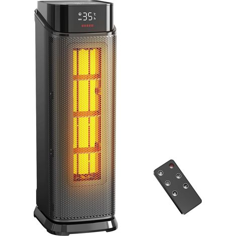 Chauffage d'appoint PTC 2000 W noir, anti-surchauffe et anti-basculement Thermostat et oscillation à 90°, télécommande et minuterie 24 h, mode ECO, silencieux 37 dB, chauffe en 2 secondes (1/5)
