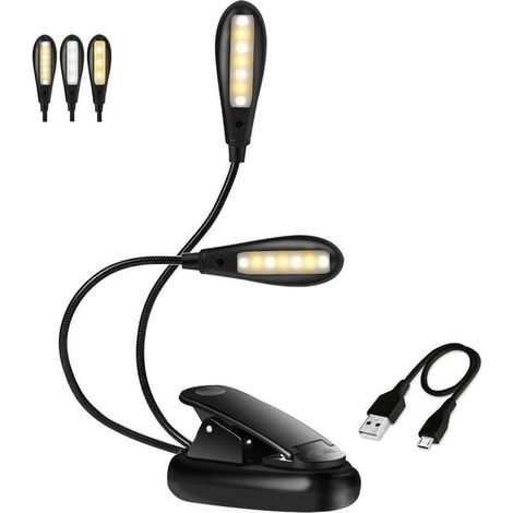 Lampe de Lecture Rechargeable, Liseuse Lampe 14 LEDs 3 Couleurs 9 Modes Luminosité Réglable, Lampe Clipsable 360°Cou Flexible Sans Fil Portable et Flexible pour Travail Voyage Lecture de Nuit [Classe (1/5)