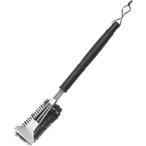 Triangular metal cleaning brush for 18-inch grills, sturdy trident-shaped stainless steel bristles, for easier and more effective cleaning, stainless steel. (1/5)