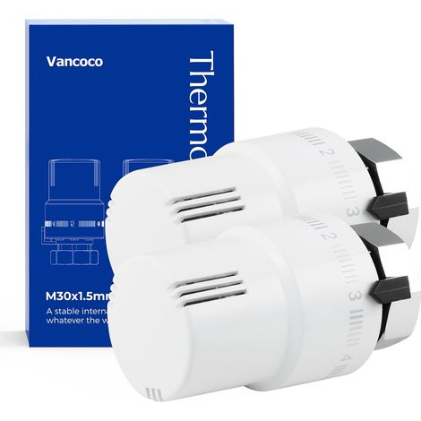 2 Pièces M30×1,5 mm Tête Thermostatique Radiateur, Thermostat Radiateur Blanc, Robinet Thermostatique Radiateur avec Protection Contre Le Gel (1/5)