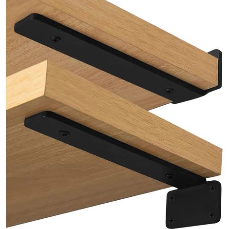 Heavy Duty Shelf Brackets 4 Pack 6 Inch 1/5 Inch Thick Black Metal L Brackets, Hidden Rustic Industrial Shelf Bracket (1/5)