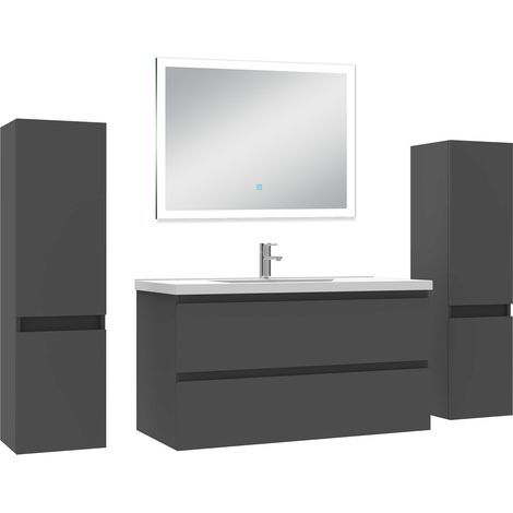 Acezanble Ensemble meuble Salle de Bain 100cm avec colonne et miroir lumineux dimmable anthracite (1/5)