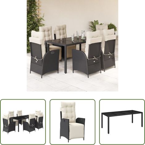 vidaXL Gartentisch - 7-tlg. Garten-Essgruppe mit Kissen Schwarz Poly Rattan (1/5)