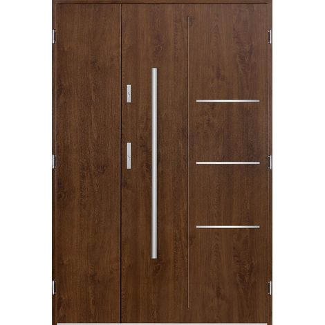 Azura Home Design – Porte d'entrée double en acier 130x200 cm noyer – Poussant gauche – Isolation thermique 1,2 W/K*m² – Verrouillage multipoints