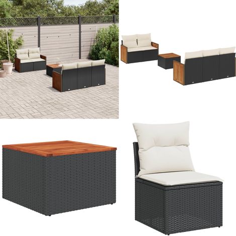 Salon de jardin 6 pcs avec coussins noir résine tressée - Ensemble Salon De Jardin - Meuble De Jardin - Mobilier Extérieur - Salon De Jardin Design - Chaise Longue - Home & Living (1/5)