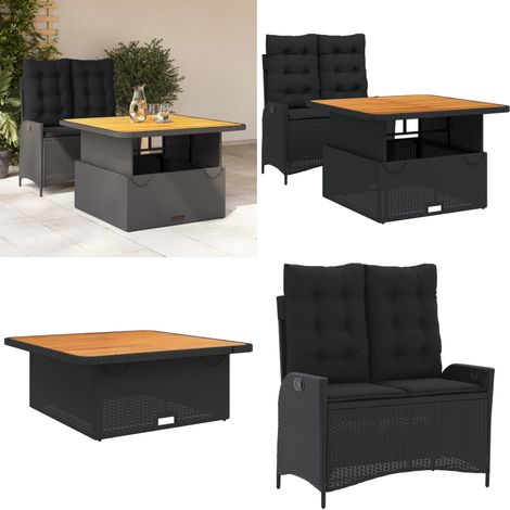 Ensemble à manger de jardin coussins 2pcs noir résine tressée - Banc de jardin - Table de jardin (1/5)