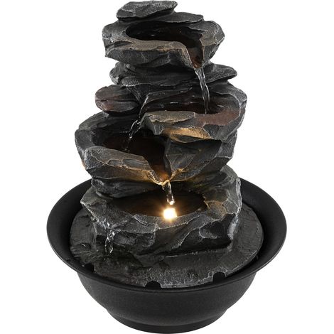 COSTWAY Fontaine d'Intérieur Cascade Zen, Fontaine de Table Relaxante avec Lumière LED Coloré Pompe Silencieuse Gain de Place, Décoration pour Salon Chambre Bureau, 21,5 x 26 cm (1/5)