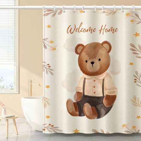 Rideau de Douche avec 12 Crochets Séchage RapideOurs Imperméable Lavable en Machine Rideaux Salle Bain 180 x 200cm Polyester Tissu (1/2)