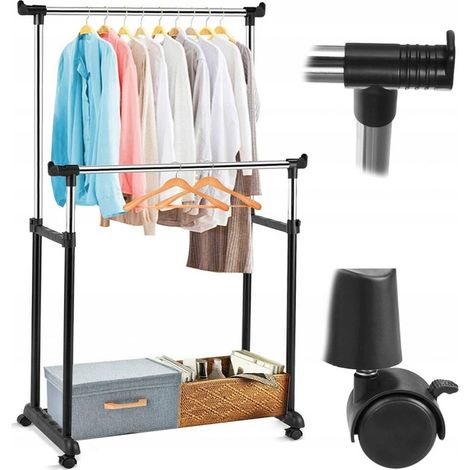 Grand portant double à vêtements sur roulettes pour armoire de chambre (1/5)
