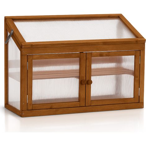Frankystar – Mini serre 90x70x37 cm pour intérieur et extérieur – Cadre en bois d'épicéa – Panneaux en polycarbonate transparent – Protection contre le froid
