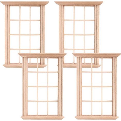 Lot de 4 modèles de fenêtres en bois beige pour maison de poupée, pour décoration miniature. (1/5)