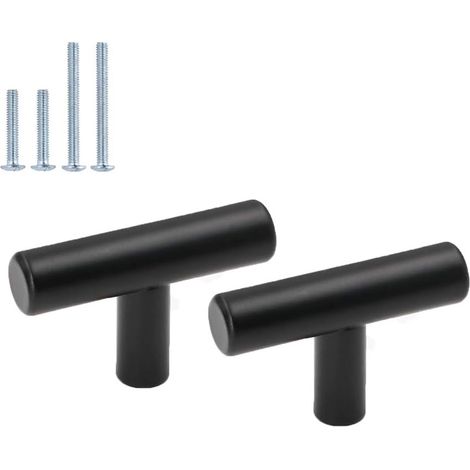 Lot de 15 - Bouton de meuble - Poignée de porte - Finition mate en acier inoxydable pour cuisine salle de bain chambre noir 50mm