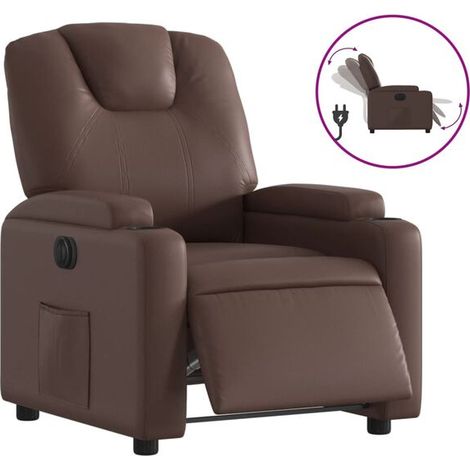 Chaise électrique inclinable en similicuir brun – Fauteuil relax avec repose-pieds réglable, appui-tête et fonction de basculement – Idéal pour salon ou chambre (1/5)