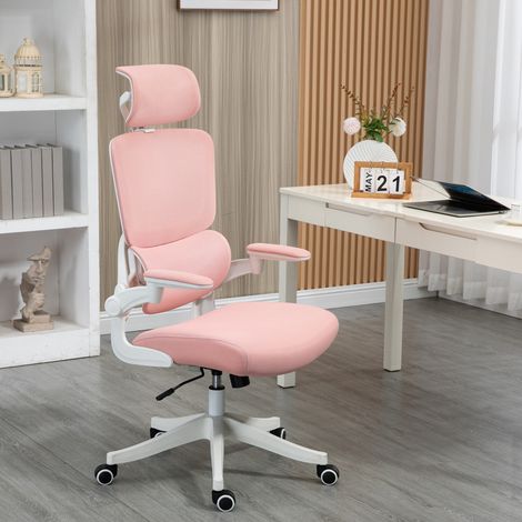 Silla de Malla Giratoria Silla de Escritorio Basculante con Respaldo Alto Reposacabezas Reposabrazos 62x58x133 cm Rosa (1/5)