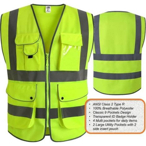 Gilet jaune, 9 poches de classe 2"gilet de sécurité haute visibilité devant avec des bandes réfléchissantes - Unisexe(M) (1/4)