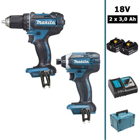MAKITA Pack 2 machines 18V : Perceuse visseuse DDF482 + Visseuse à chocs DTD152 + 2 batteries 3Ah, chargeur et coffret MAKPAC