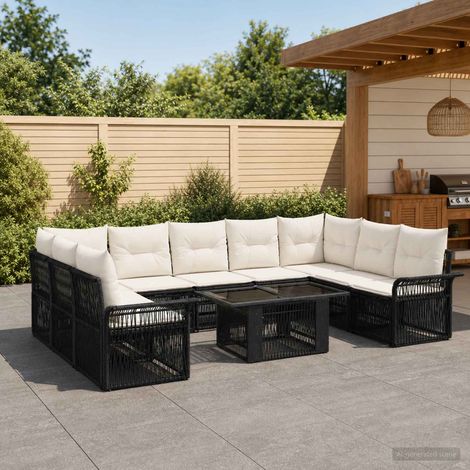 vidaXL Set Divano da Giardino 10 pz Nero e Bianco Crema polyrattan (1/5)
