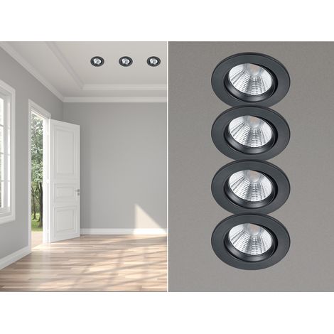 LED Einbaustrahler rund 4er Set Ø 8,5cm schwenkbar dimmbar Schwarz matt 5,5W (1/5)
