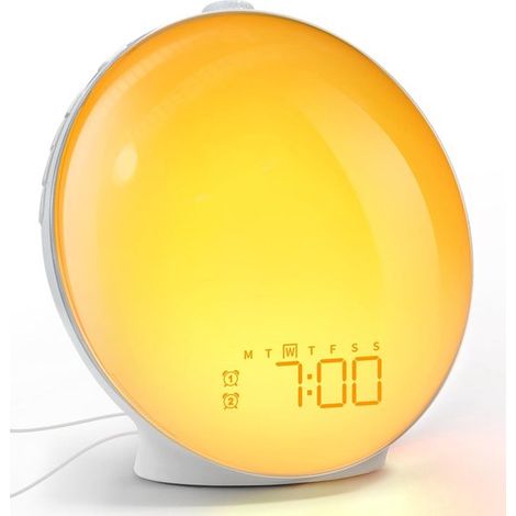 Réveil lumière du jour - Simulation lever de soleil - Double alarme - 7 sons naturels - Fonction sommeil - Veilleuse - 20 niveaux de luminosité - Éclairage coloré - Snooze - Pour enfants et gros dorme (1/5)