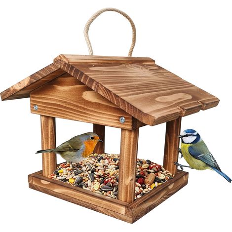 Wooden Hanging Bird Feeder - Easy Clean, Open Design (1/5)