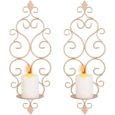 Set di 2 piccole applique in metallo, ideali per decorare le pareti di camera da letto, bagno, soggiorno o come portacandele, colore oro champagne.