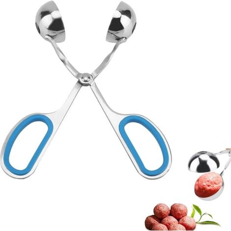 Moule à boulettes de viande (19 cm de long x 7,2 cm de large x 4,5 cm de diamètre) - cuillère à boulettes de viande - cuillère antiadhésive - tige à boulettes de viande en acier inoxydable - bleu - 19 (1/5)