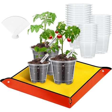 30pcs Transparent Nursery Pots, Seedling Buckets with Potting Mat 9cm 10cm 12.7cm Flower Pot Seedling Pot with 20 Plant Labels for Indoor, Outdoor, Garden (1/5)