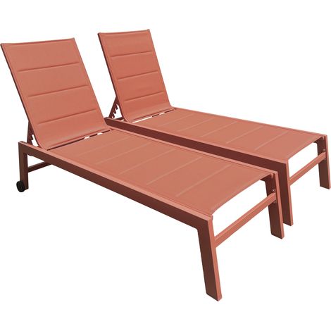 Set di 2 lettini BARBADOS in textilene terracotta - alluminio terracotta (1/5)