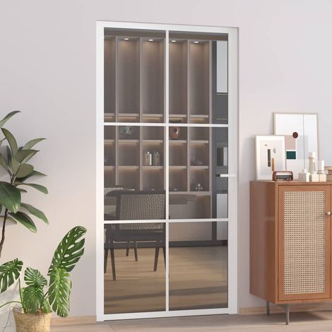 Porte intérieure-Portes d'entrée 102,5x201,5 cm Blanc Verre ESG et aluminium 664061 (1/5)