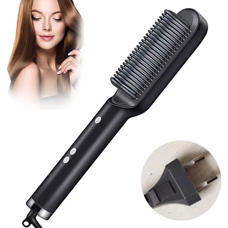 Peigne Lisseur Ionique - Lisseur À Brosses Pour Cheveux - Régulation De Température 130 °C À 200 °C - Écran LED - 45 W - 1 Pièce (1/5)
