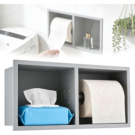 Porte-Papier Toilette Encastrable, Acier Inoxydable 304 WC Porte-Papier Toilette Support pour Rouleau épais Meuble Salle Bain Niche Murale 31 x 15 x 10 Cm avec Bord Roulé 1 Cm (Argent, A) (1/5)