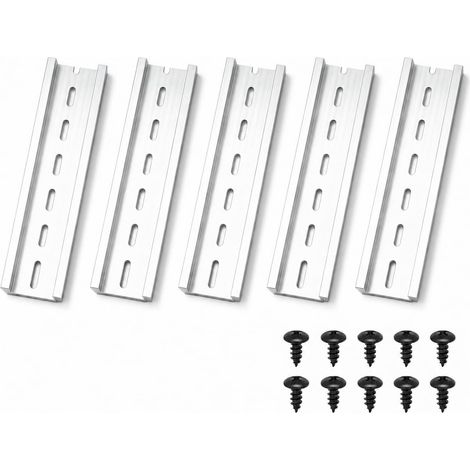 5 Pièces Rail DIN 35mm en Aluminium 200mm, Rail Oméga avec 10 Vis M4, Support de Montage pour Tableau Électrique, Armoire de Distribution, Coffret, Relais Bornes Contacteurs, Installation Électrique (1/5)