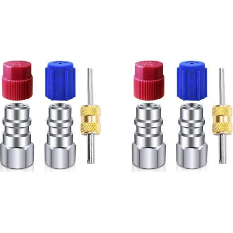 Adecuado para 2 juegos de kits de conversión de R12 a R134a, kits adaptadores de conectores de aire acondicionado, rosca interna de 1/4 de pulgada, para sistemas de refrigeración de aire acondicionado