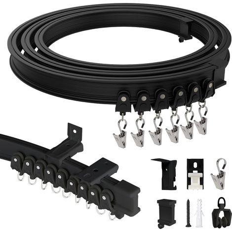 3 mètres Rail de Rideau Flexible pour Plafond et Mur, Noir (1/5)