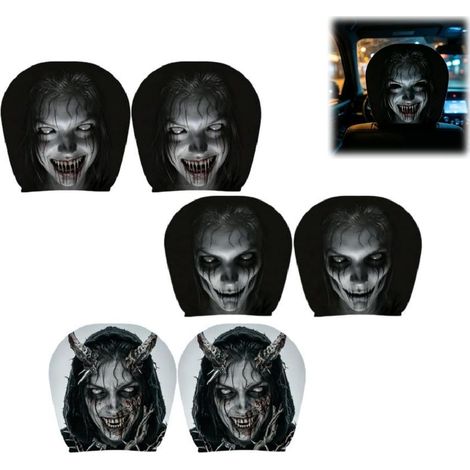 6 pièces Couvre-appuie-tête fantômes fantôme Effrayant Housse d'appui-tête automatique universelle élastique pour Halloween, pour les déplacements quotidiens (1/5)