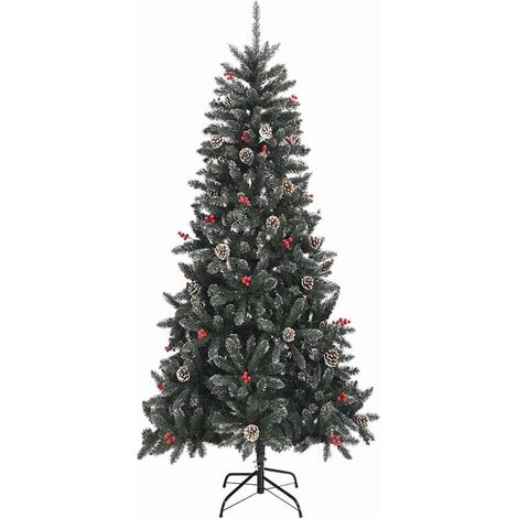 Sapin de Noël Artificiel Enneigé avec Support Branches Articulées PVC Vert et Blanc 240 cm (1/5)